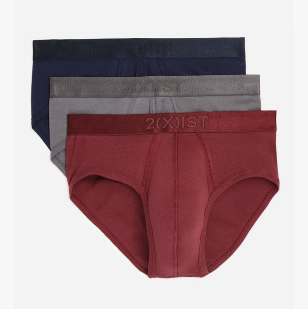 2xist NIB Men's Pima Cotton Contour Pouch Brief 3-Pack -Grey/Burgundy/Navy Small - Picture 2 of 9